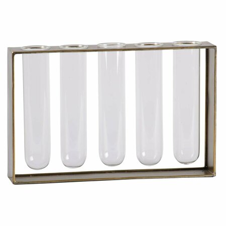 URBAN TRENDS COLLECTION Metal Hanging Bud Vase Holder with 5 Glass Tube Vases Anitque Finish - Gold 59218